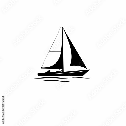 Modern Monochrome Sailboat Yacht Logo Design with Flowing Sea Waves for Premium Maritime Branding Identity