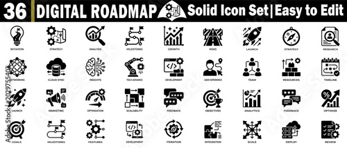 Fotografija Digital roadmap solid icons set