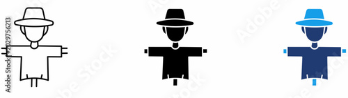 Bilde på lerret Straw Scarecrow and Crop Field Icons.