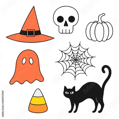 Halloween spooky elements vector collection for stickers, patterns, and autumn crafts