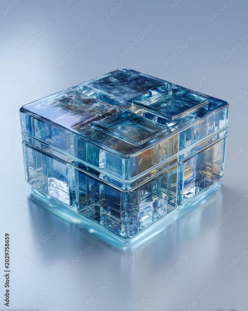 Fototapeta premium Blue Transparent Data Cube For Digital Storage Technology Concept