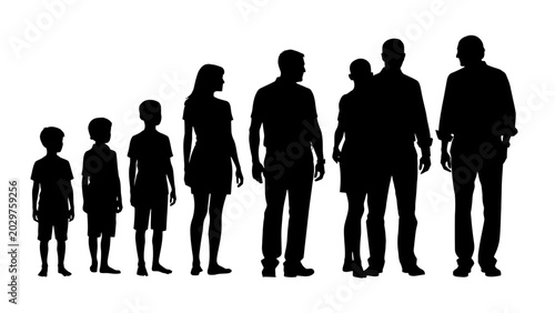 Tableau sur toile Silhouettes of family, diverse people, adults and kids, black vector icons, fami