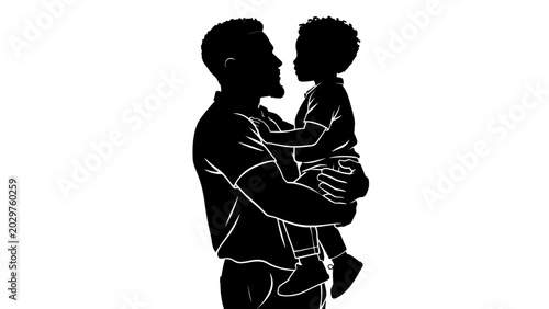 Foto Black silhouette, father and child, family love, parenthood, affectionate moment