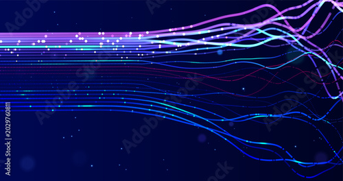 Bilde på lerret Abstract AI data streams glowing neural lines on dark background