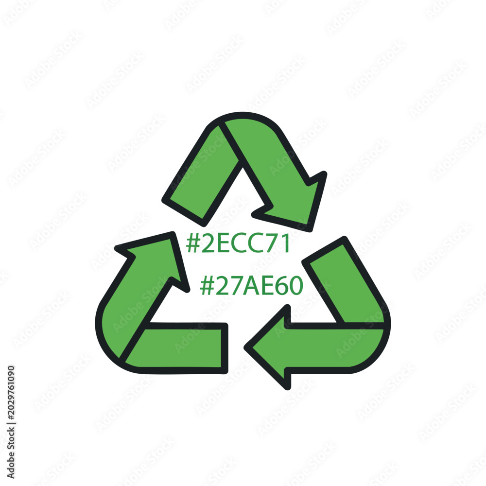 Fototapeta premium Green Recycling Symbol Icon With Hex Color Codes.