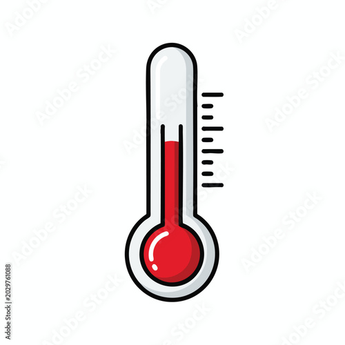Illustration of a thermometer showing high temperature with red liquid.