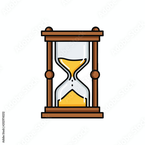Vintage Wooden Hourglass Icon With Flowing Sand.