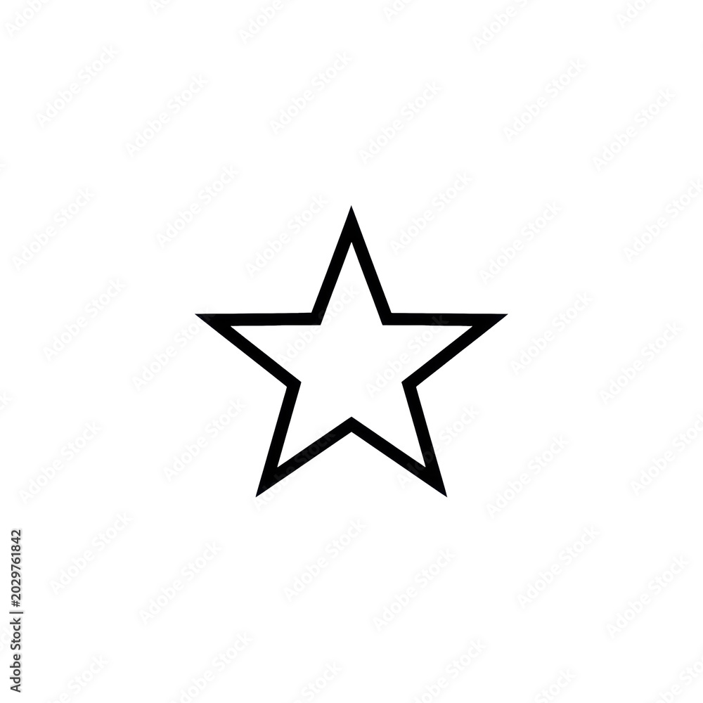 Obraz premium A single symmetrical five-pointed star icon with bold black lines on a solid white background, embodying the concept of minimalist graphic design
