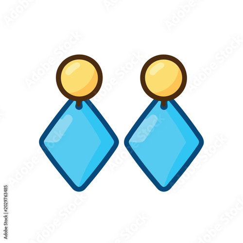 Pair of diamond shaped earrings with a yellow circular stud isolated on white