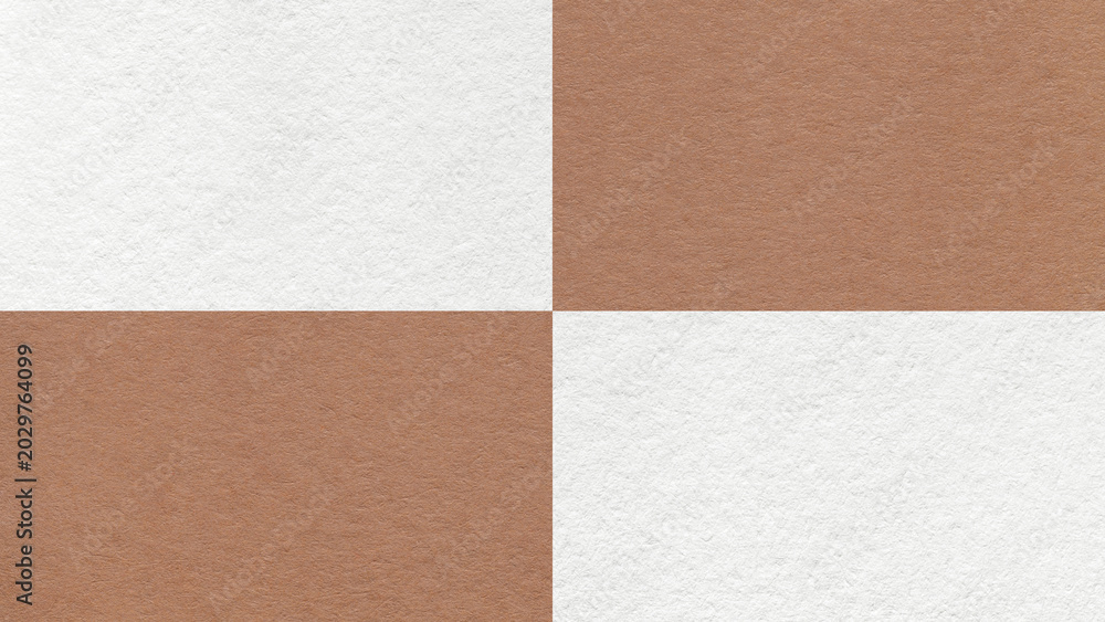 Fototapeta premium White and warm brown checkered paper texture background with four sections and copy space. Geometric template with blocks