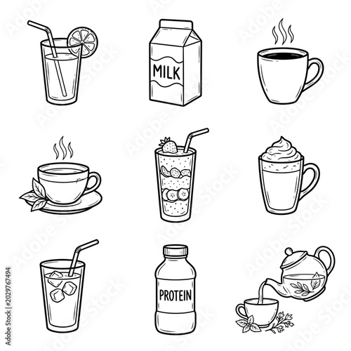 Photography Variety of drinks and beverages icons.