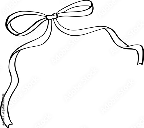 Isolated decorative ribbon frame vector sketch illustration with elegant bow outline line design