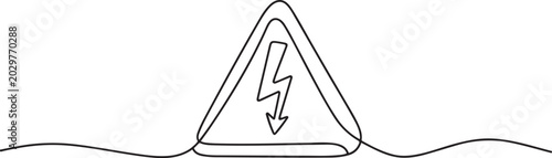 Electrical hazard warning sign icon continuous one line drawing on white background. one line art icon drawing vector