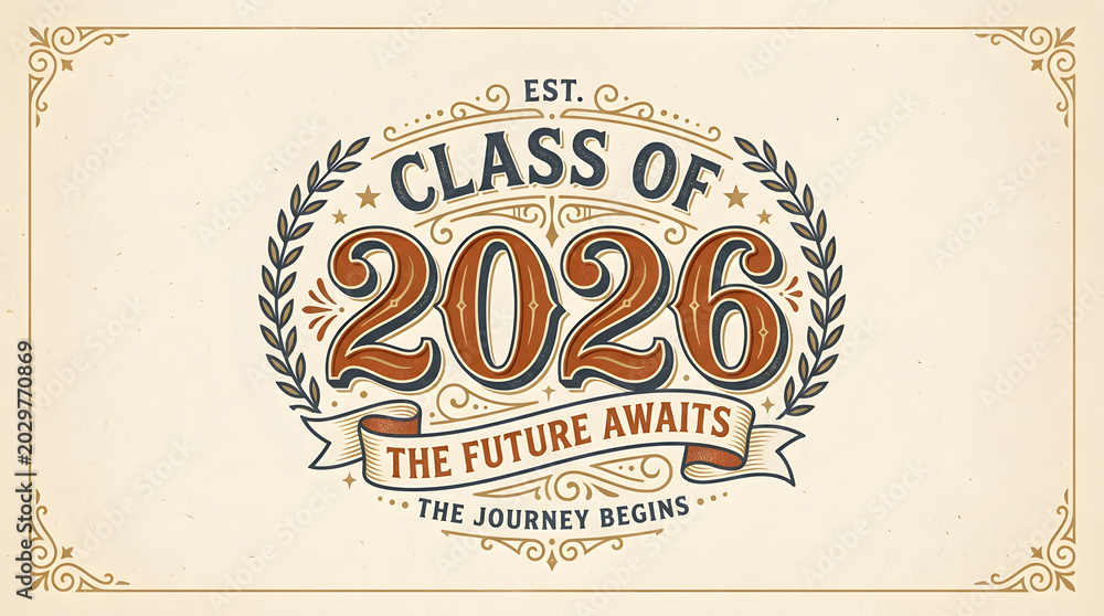 Obraz premium Vintage Retro Class of 2026 Graduation Badge Poster