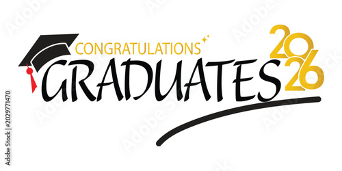 Congratulations graduates 2026 calligraphy with graduation hat.