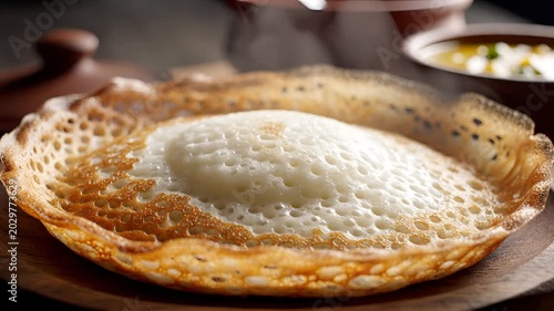 Delicious Appam with Coconut Milk Served in a Bowl.