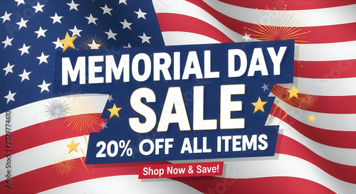 Memorial day sale banner with american flag