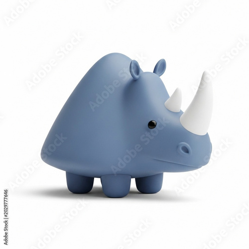 Minimalist blue rhinoceros character with white horn