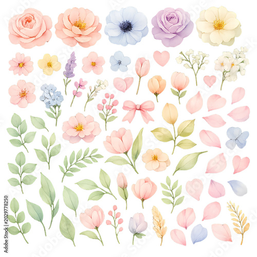 Cute spring blossom floral icon collection.