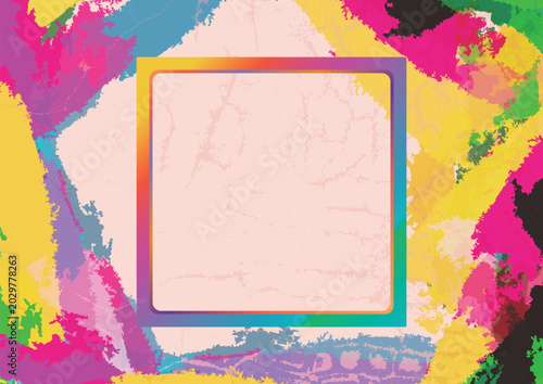 Vibrant Colorful Paint Splatter Abstract Background with Modern Frame Template, Dynamic Liquid Splash Vector Illustration for Creative Banner Design.