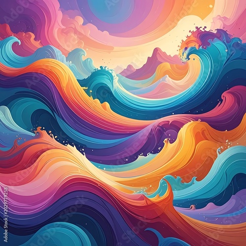 Vibrant colorful waves abstract ocean art.