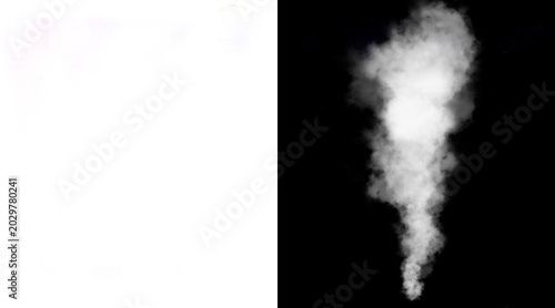 Bild auf Leinwand Atmospheric white smoke plume on black background, realistic steam vapor trail,