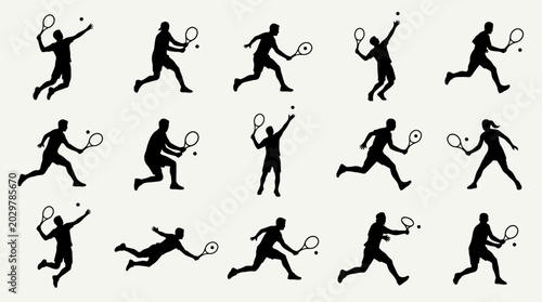 Tableau sur toile Tennis players in various poses action.