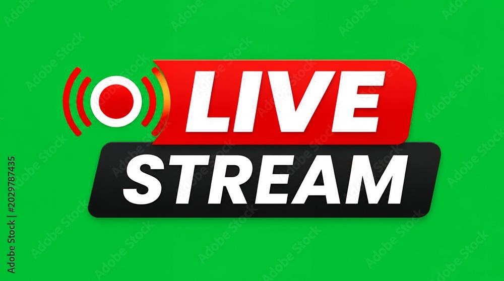 Fototapeta premium Live Stream Broadcast Icon and Text on Green Background