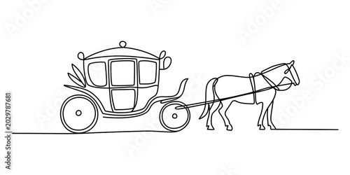 Canvastavla Continuous line drawing of a horse pulled carriage