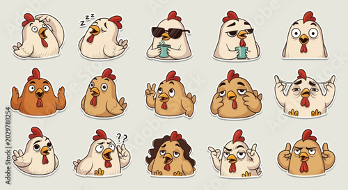 Cute Chicken Stickers Pack: Expressive Emotions and Funny Characters