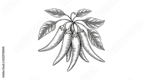 Obraz na płótnie Adobe Illustrator ArtworkA detailed hand drawn sketch of a bunch of spicy chili
