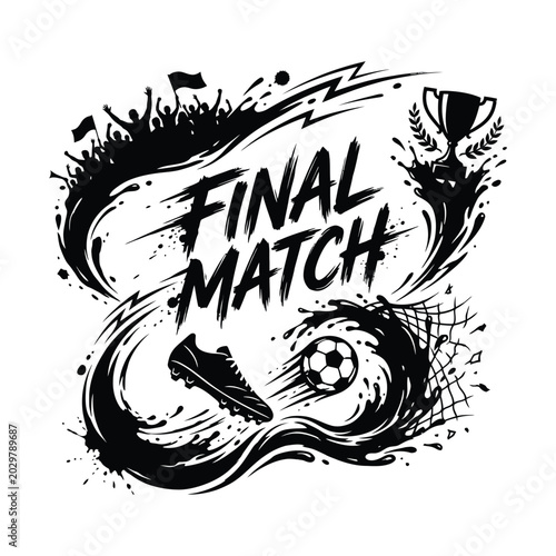 Black and white soccer final match illustration And FIFA World Cup 2026, FIFA World Cup, World Cup, World Cup 2026, Football 2026.	