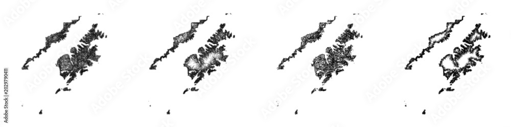 Obraz premium Sketch monochrome Kodiak Island Borough (Alaska) outline map design set