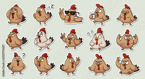 Funny Cartoon Chicken Emotes Set - Various Expressions and Poses