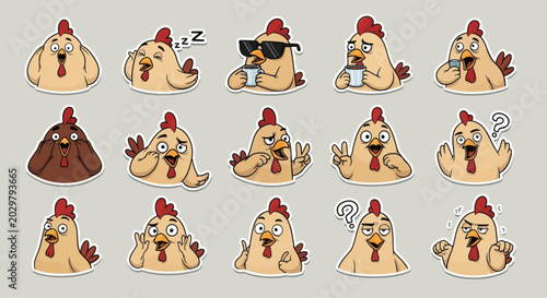 Funny Cartoon Chicken Emotes Sticker Pack - Diverse Emotions and Actions