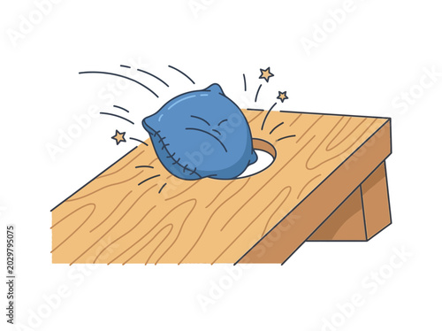Beanbag toss game illustration cornhole bag hitting wooden board