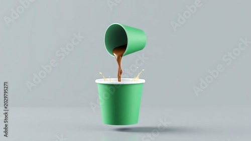​Coffee or tea pouring and splashing into a green paper cup