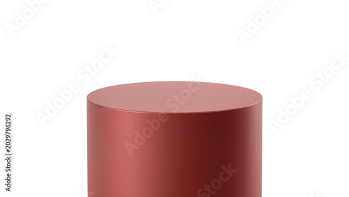 Obraz na plátně Red cylindrical pedestal with smooth surface, isolated on transparent background