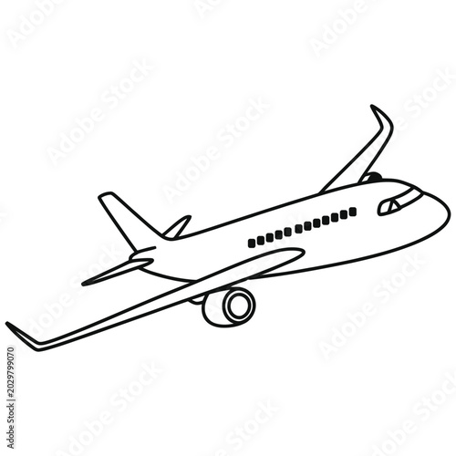 Simple line drawing of a passenger airplane flying Vector