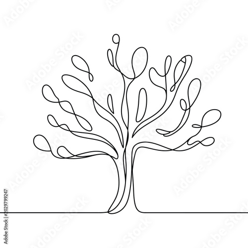 Continuous single line drawing of a tree Vector