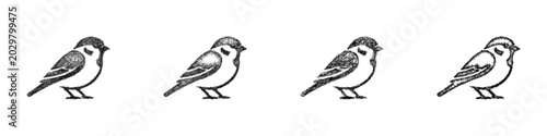 Quadro su tela Monochrome sketch sparrow logo design set