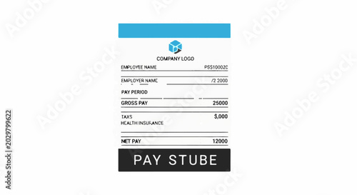 Pay stub showing employee earnings, deductions, and net pay with company logo
