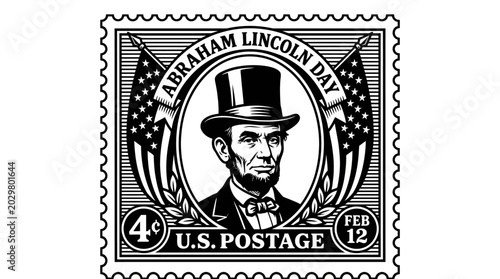 Abraham Lincoln on US postage stamp.