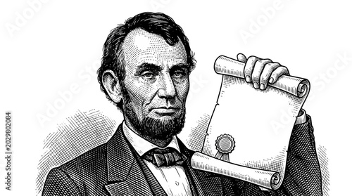 Abraham Lincoln Holding a Scroll Document.
