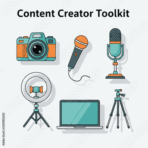 Content creator recording equipment tools.