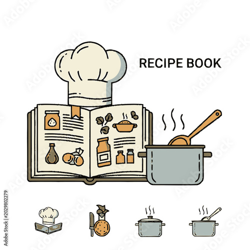 Cookbook Chef Hat Recipe Book Illustration.