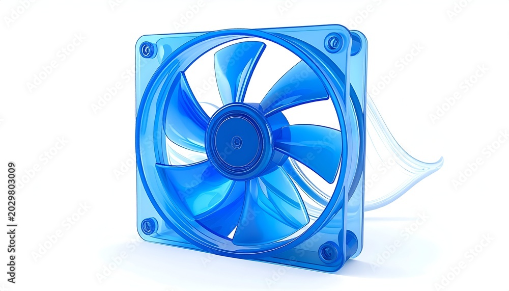 Obraz premium Blue Computer Case Fan for Cooling System on White Background.
