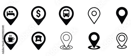 Location pin icon. Minimal map marker vector for navigation apps. Geotag pointer marking place and position symbol. Clean destination point sign pictogram concept
