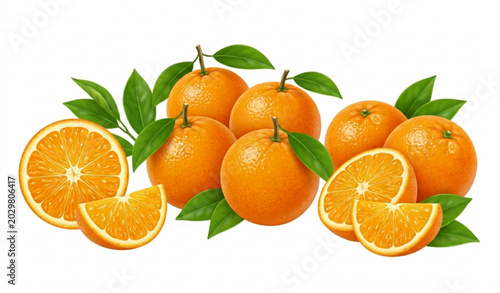 Fresh orange fruit with slices realistic SVG vector illustration isolated on white