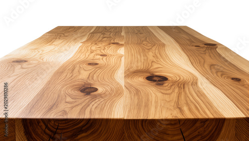 Natural wood table surface with prominent knots, isolated on transparent background